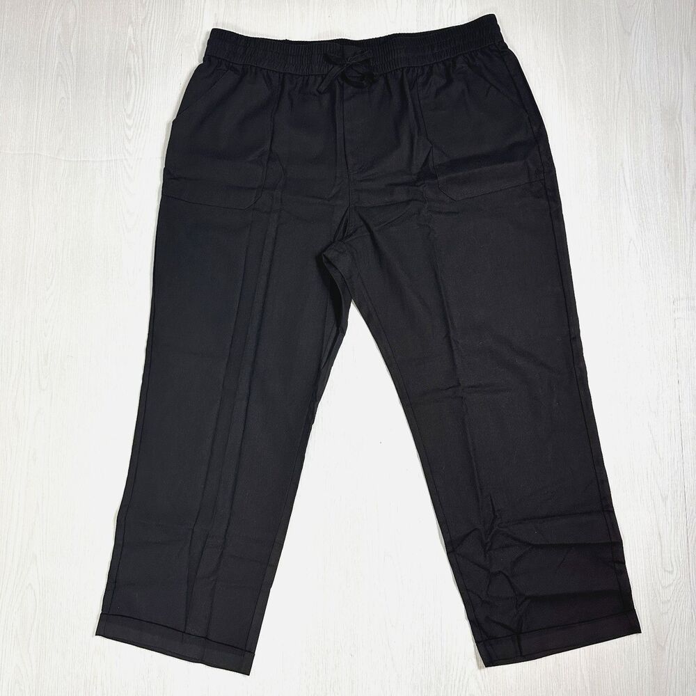 NEW MoFiz Women's XXL Linen Pockets Black Elastic Waist Casual Wide Leg Pants